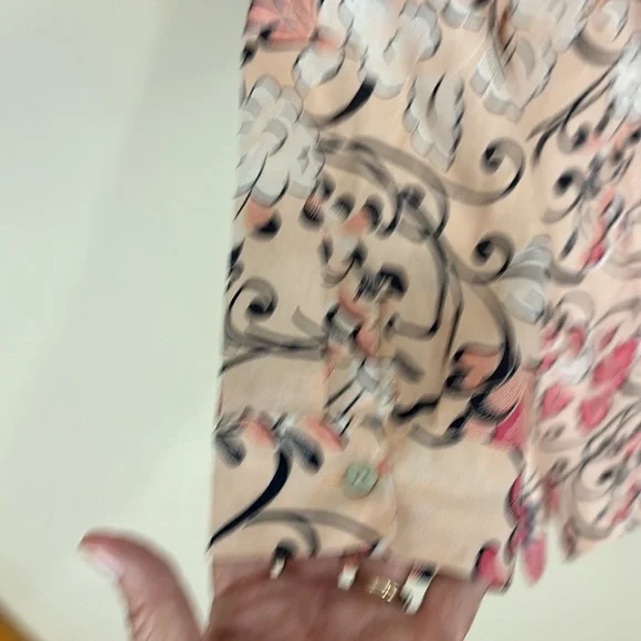 Chico’s Pink Linen Floral Print 3/4 Sleeve No Iron Shirt Top Size 00 (0/2) - Picture 5 of 14